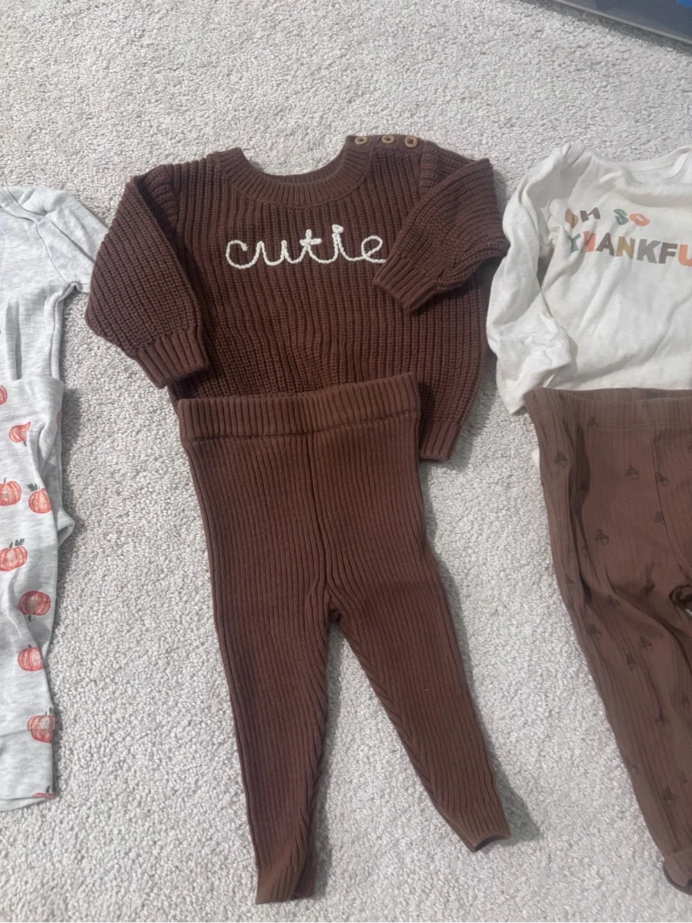 Neutral & Brown Baby Outfit Bundle - Fall & Pumpkin Prints